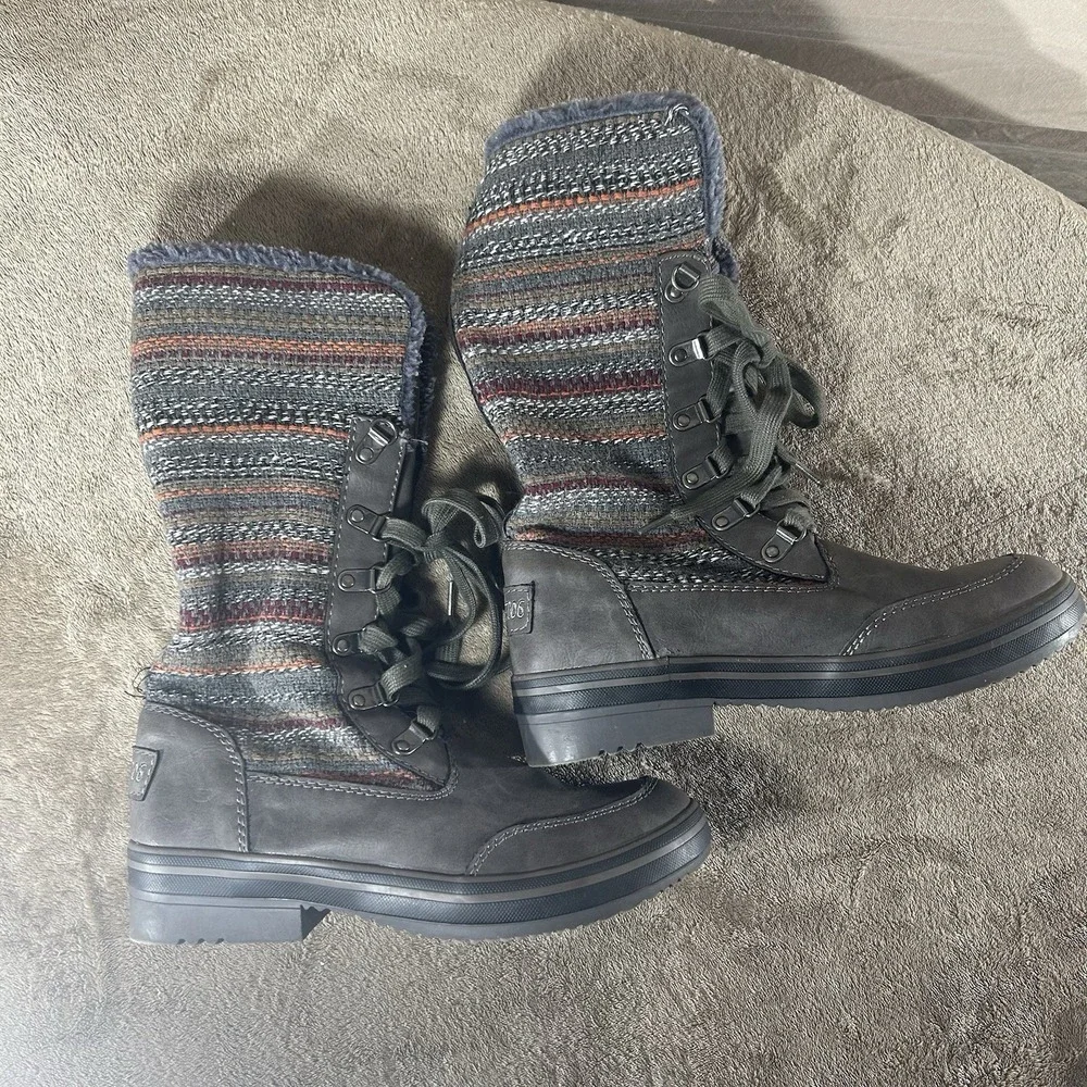Rocket Dog Suri Horizon Womens 8 Gray Knit Lace Up Tall Winter Boots